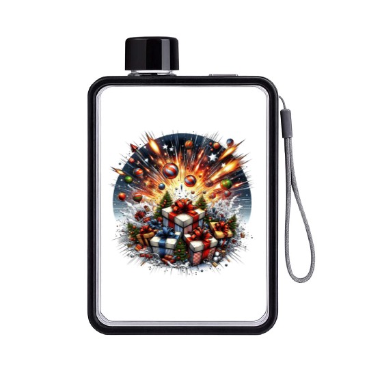 Exploding Presents Fireworks - Christmas Gifts Flat Water Bottles