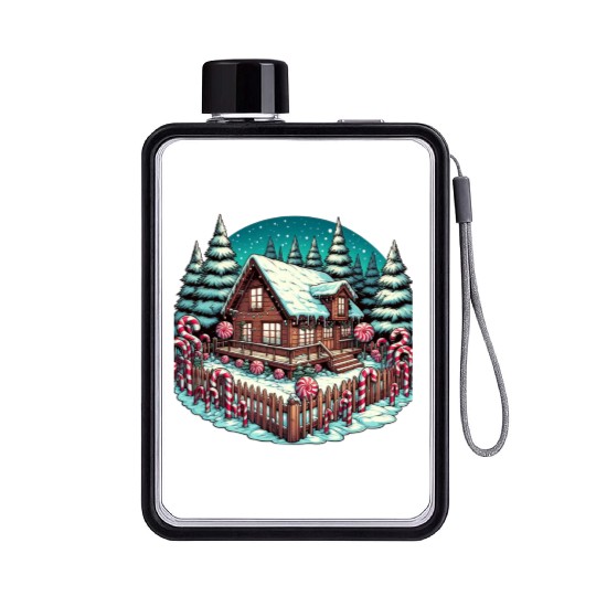 Candy Cane Cabin - Christmas Gifts Flat Water Bottles