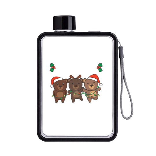 Merry Christmas Cute Bear Festive Lights Bear Flat Water Bottles