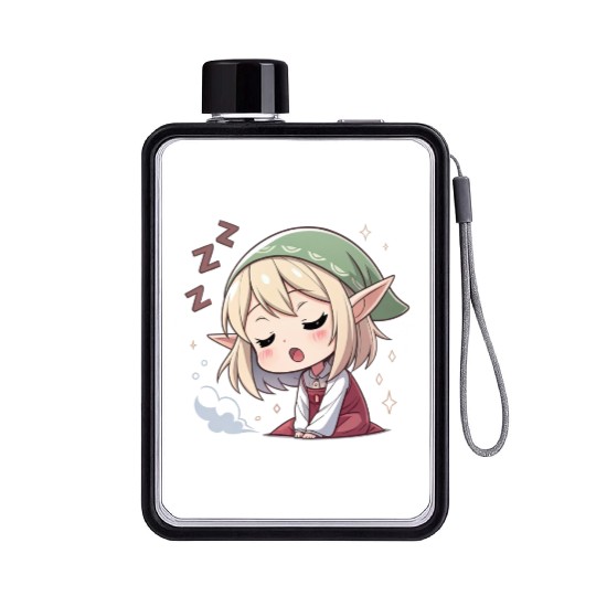 Sleepy Sprite: Cute Elf Napping So Lovingly Flat Water Bottles