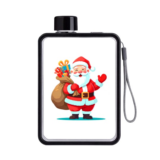 Joyful Santa with Gift Sack Design Flat Water Bottles