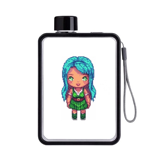 Mystic Emerald Sprite - Pixel Art Design Flat Water Bottles