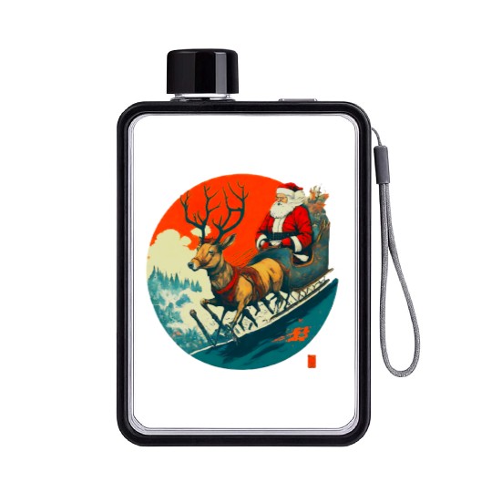 Santa Claus Flying Reindeer Christmas Festive Flat Water Bottles
