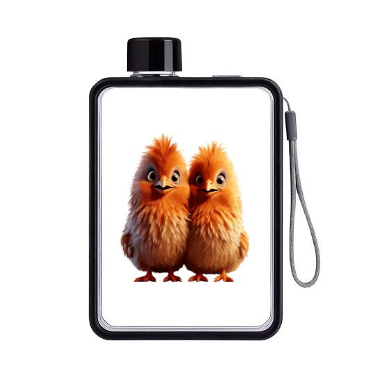 perfect match Adorable Chick Pair Cartoon Flat Water Bottles