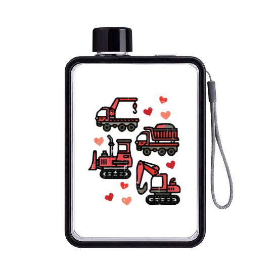 Valentines Construction Trucks Boys Kids Toddler Flat Water Bottles