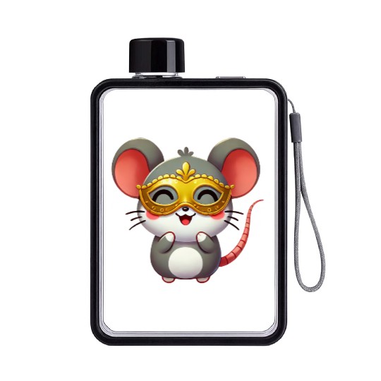 Cute Cartoon Mouse Mardi Gras Carnival Flat Water Bottles