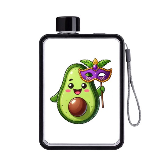 Mardi Gras Avocado Vegan Veggie Cartoon Flat Water Bottles