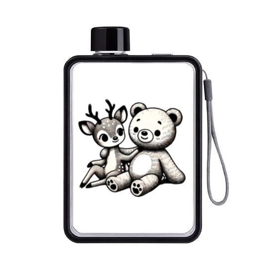 Chibi Deer & Bear - Forest Harmony by TSQ Flat Water Bottles