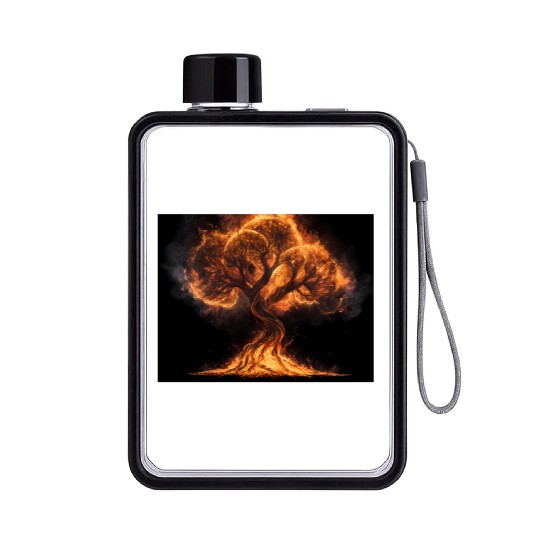 Fiery Arcane Tree Illustration Flat Water Bottles