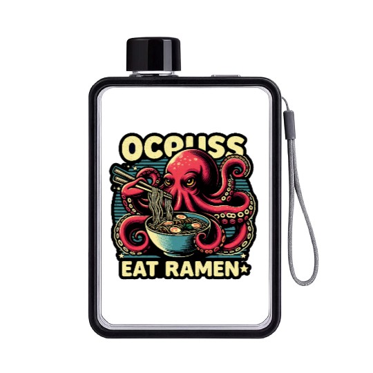 giant monster octopus eat ramen lover noodle bowl Flat Water Bottles
