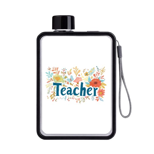 Floral Teacher Wall Art, Teacher Appreciation Flat Water Bottles