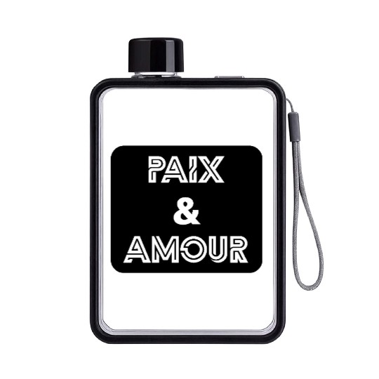 Paix et amour noir Flat Water Bottles