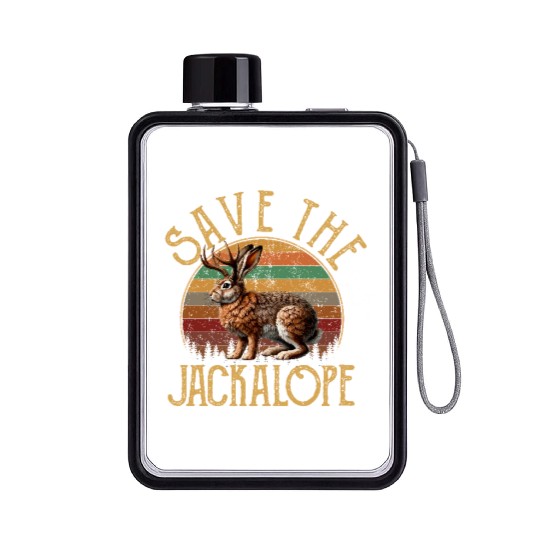 Save The Jackalope, Vintage Retro Camping Lover Ja Flat Water Bottles