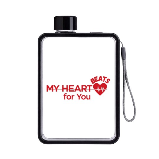 My heart beats for you Flat Water Bottles
