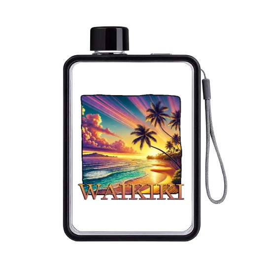 Waikiki Beach Sunset Palm Trees Sea Flat Water Bottles