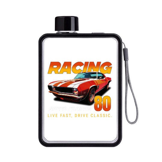 Racing Classic Car Graphic Flat Water Bottles, Retro Muscle Car