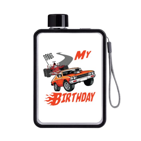 Fun My Birthday Race Car Boys Girls Youth Men Flat Water Bottles
