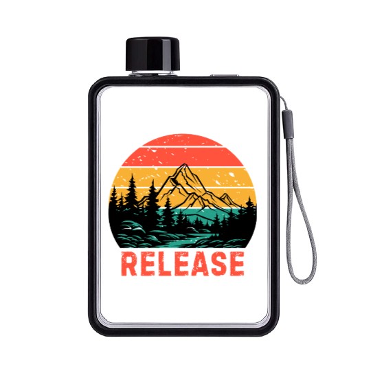 Release Vintage Sunset Mountain Lake Forest Flat Water Bottles