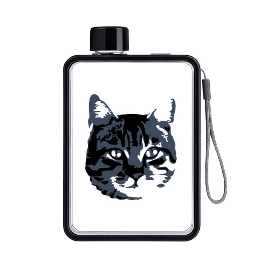 Cat Lover Realistic Pet Face Cute Cool Kitten Head Flat Water Bottles