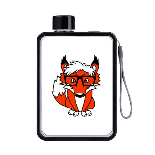 Red Fox Nerd Horn-Rimmed Glasses Geek Cool Smart Flat Water Bottles