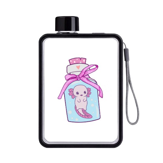 Funny Axolotl in a Bottle Flat Water Bottles
