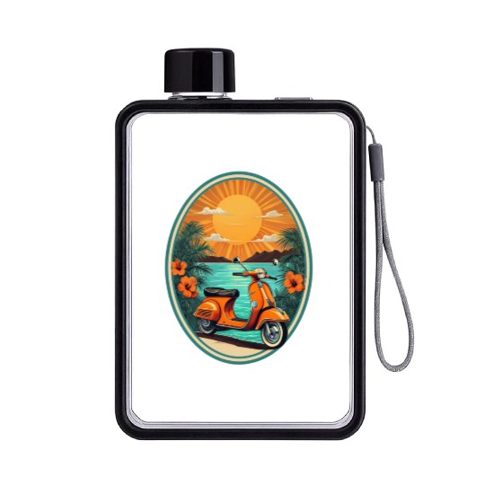 Beach Sunset Orange Scooter by Tropical Flat Water Bottles