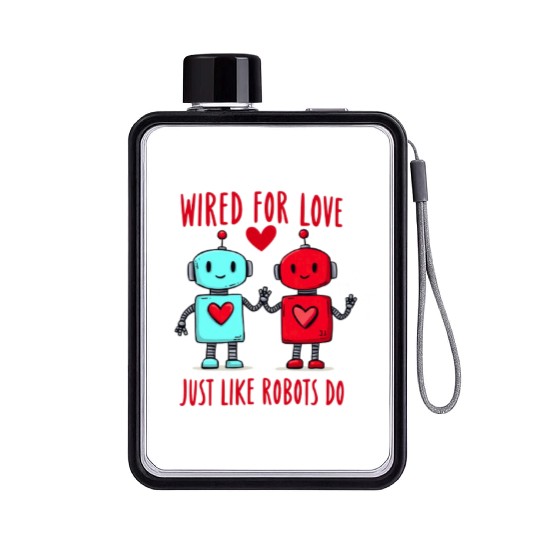 Valentine's Day Gift: Two Robots in Love on Bella Flat Water Bottles