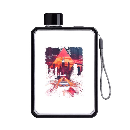 Vaporwave Retro Car City Synthwave 80s 90s Flat Water Bottles