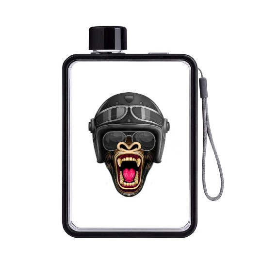 Biker Gorilla Motorcycle Silver Back Monkey Flat Water Bottles