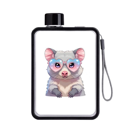 Opossum with glasses Flat Water Bottles