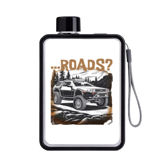 Off-road Delorean Flat Water Bottles