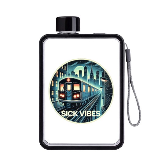 Retro Futuristic Subway Train - Neon Cyberpunk Cit Flat Water Bottles