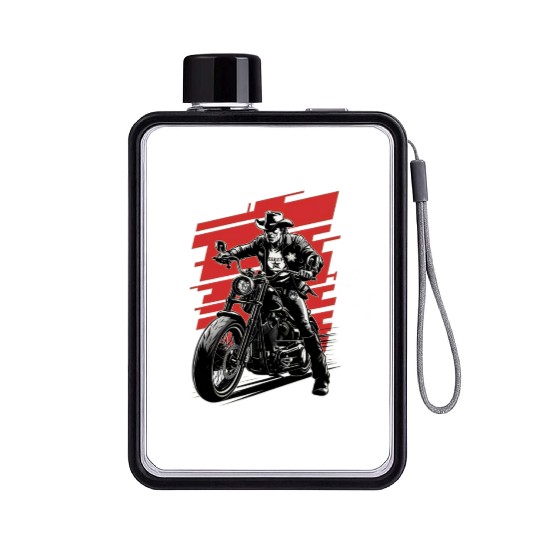Sheriff Riding Motorcycle Illustration Flat Water Bottles