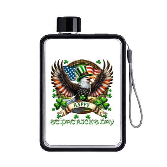 Happy St. Patricks Day Eagle With Shamrock And Flat Water Bottles