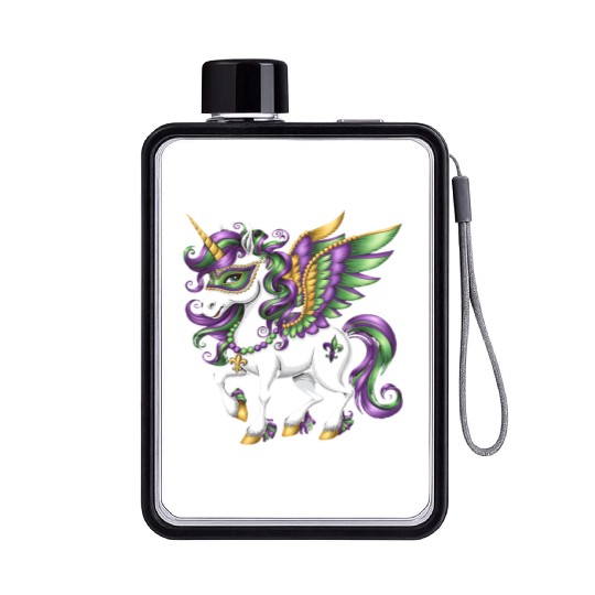 Happy Mardi Gras Unicorn Mask New Orleans Girls Flat Water Bottles