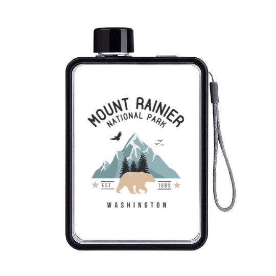 Mount Rainier National Park Est. 1889 Washington Flat Water Bottles