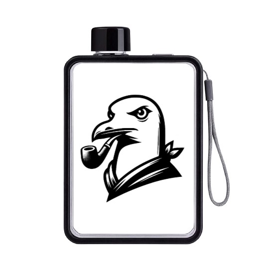 Seagull With Pipe In Cartoon Style Flat Water Bottles