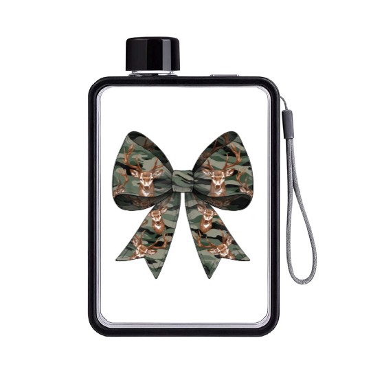 Coquette Bow Deer Hunting Hunter Camouflage Ribbon Flat Water Bottles