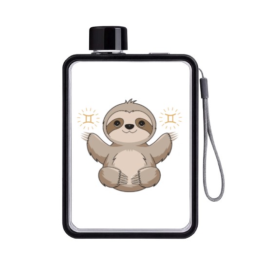 Adorable Gemini Zodiac Sloth Embraces Gemini Charm Flat Water Bottles