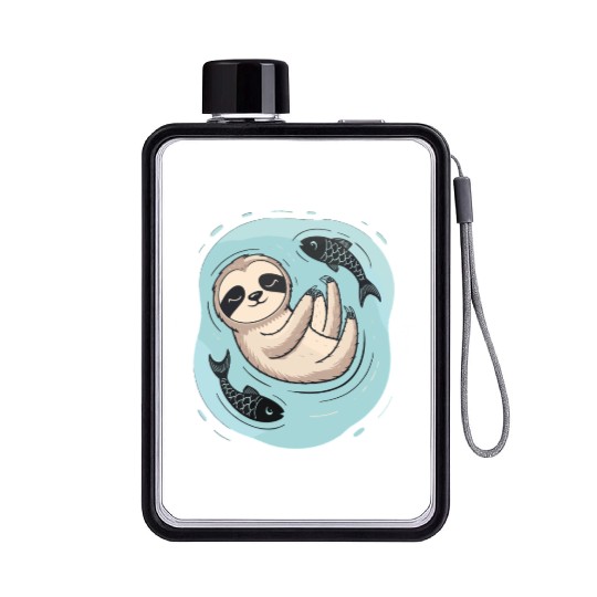 Pisces Zodiac Sloth Relaxing with Fish Dreams Flat Water Bottles