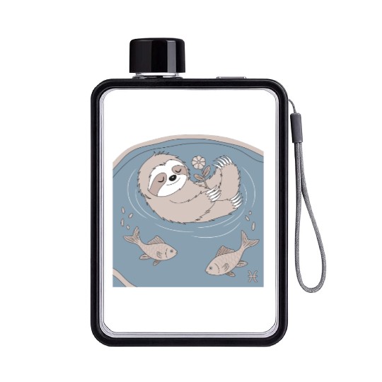 Relaxing Pisces Zodiac Sloth Embracing Serenity Flat Water Bottles