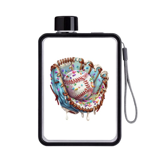 Baseball Drip Ice Cream Sprinkles Baseball Glove Flat Water Bottles