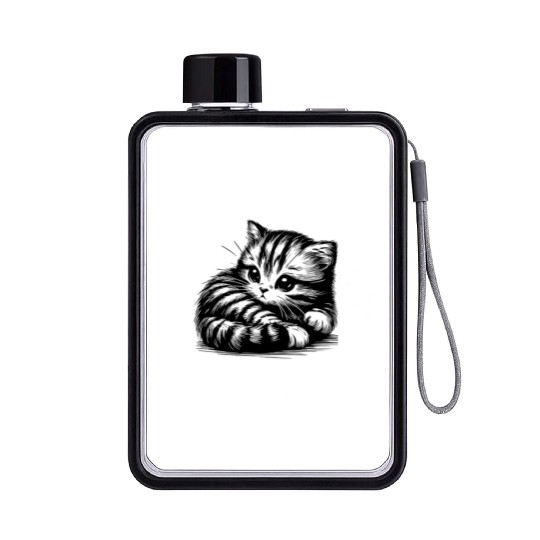 Soft Kitty (dark) Flat Water Bottles