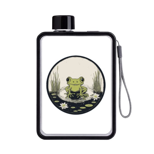 Serene Frog in a Tranquil Pond Flat Water Bottles