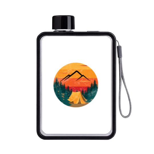 Happy Camping Flat Water Bottles Hiking Mountain Adventure