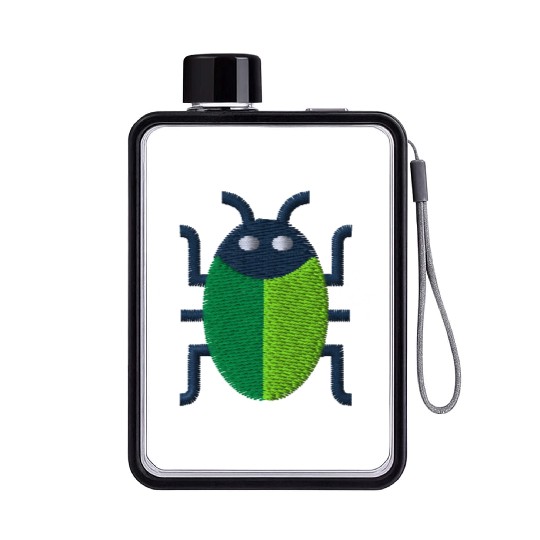 Green bug embroidered Flat Water Bottles