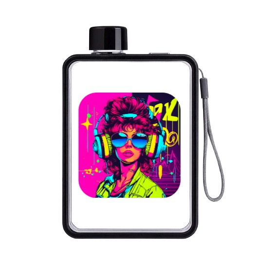 iconic pop culture 80s style fashion Flat Water Bottles