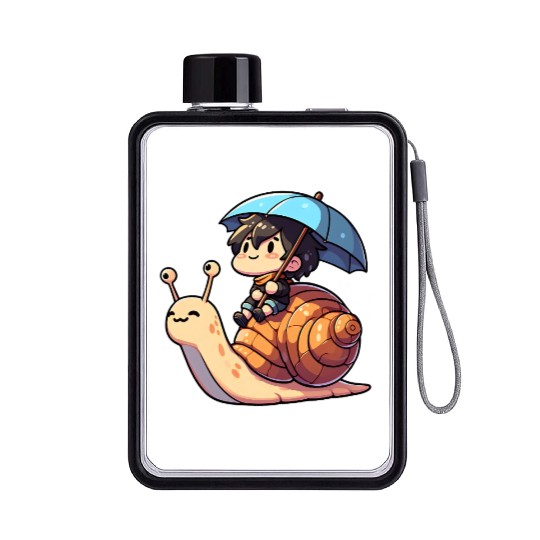 Chibi Snail Rider's Rainy Day Adventure . Flat Water Bottles