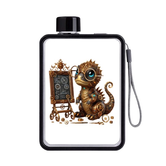 Steampunk Dragon Cute Baby Steampunk Dragon Art Flat Water Bottles