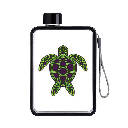 Green Neon Lava Sea Turtle Design Flat Water Bottles